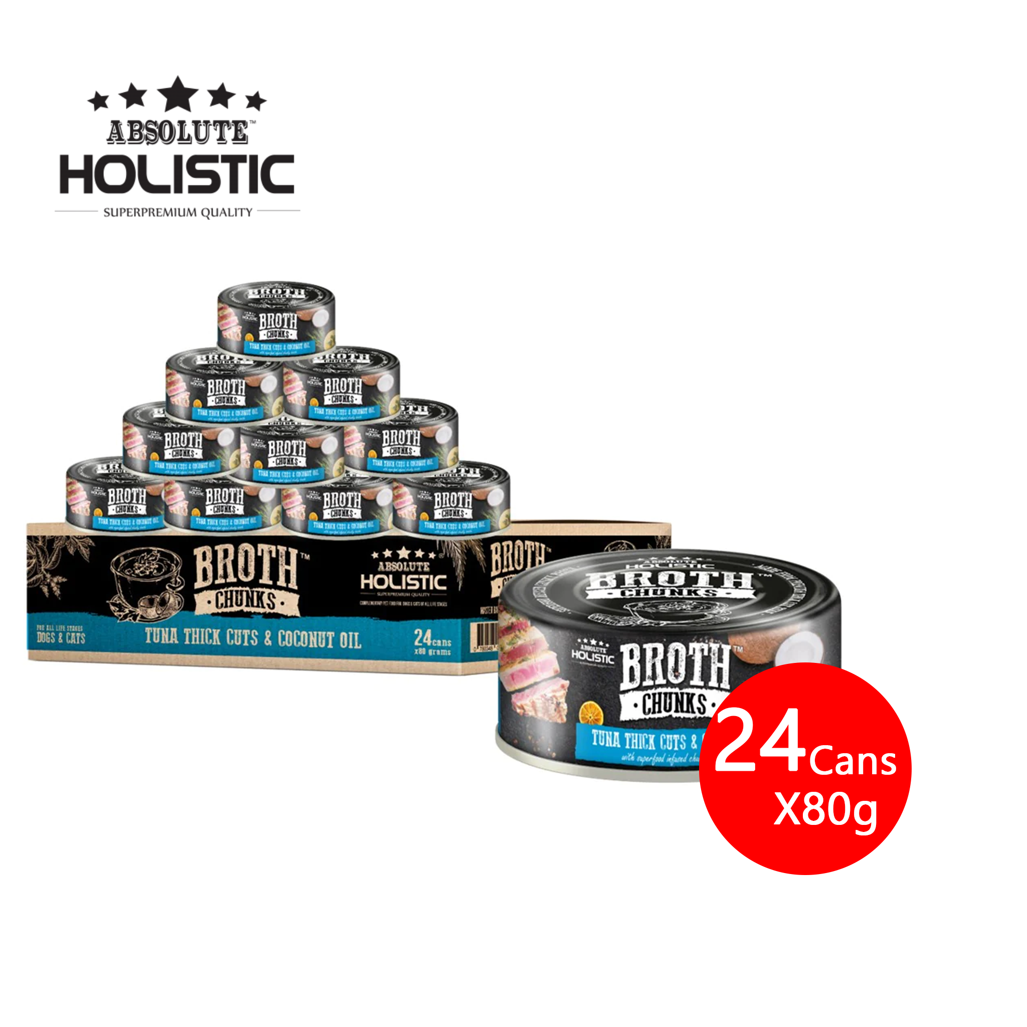 [CNT OF 24] Absolute Holistic Tuna Thick Cuts & Coconut Oil (80g)